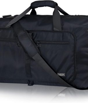 65L Duffle Bag with Shoes Compartment, Foldable Travel Duffel Bags for Men Women, Large Packable Travel Bag Water Repellent & Tear Resistant (Black)