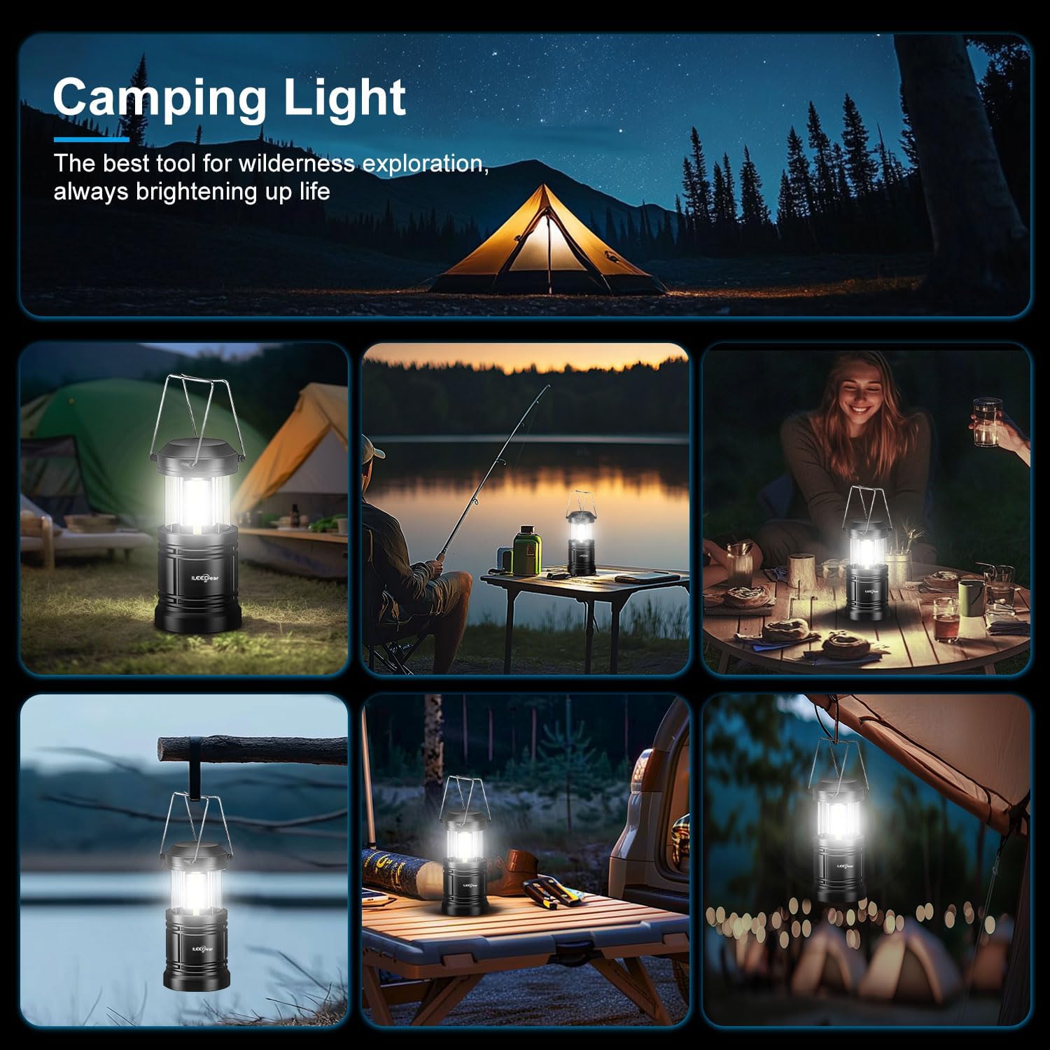 LED Camping Lantern, Battery Operated Lights, Adjustable Brightness for Camping, Emergencies, Power Outages, Outdoor Collapsible Lanterns, 2 Pack - Image 7