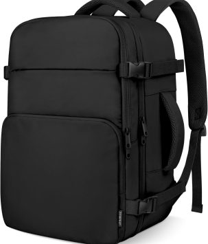 ZOMFELT Travel Backpack for Women Men, Carry on Backpack, TSA 15.6 inch Laptop Backpack Flight Approved, Personal Item Travel Bag Nurse Bag Casual Daypack for School Weekender Business Trip, Black